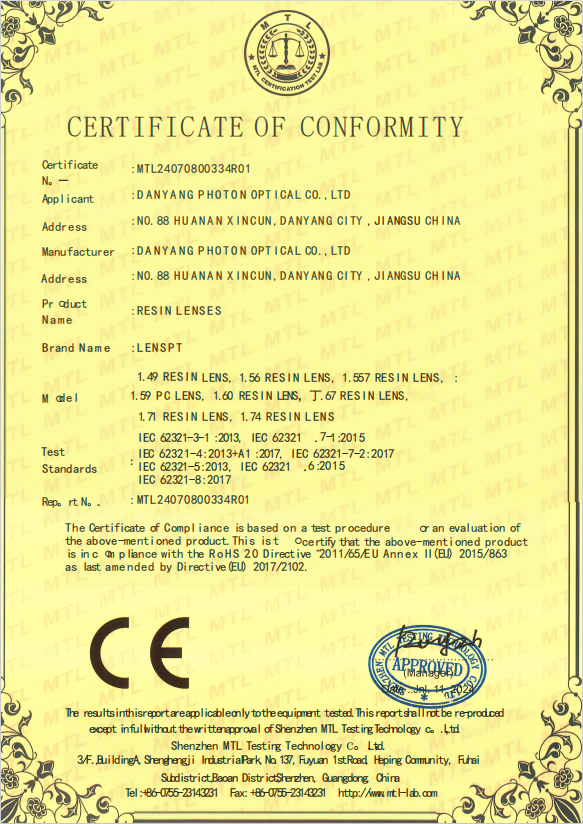 Resin-lens conformity reference reference image